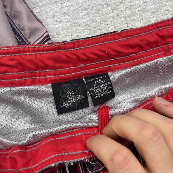 Lot x2 Y2K Burnside Cargo Board Shorts Men' L Red & Pink Plaid Surf Beach Summer - Picture 2 of 10